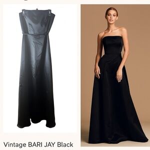 Vintage BARI JAY Black Strapless Satin Gown Elegant Evening Formal Dress Small